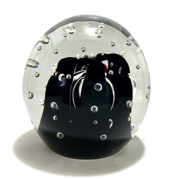 Vintage 1980s Edinburgh Art Glass Paperweight Bullicante Clear & Black Abstract - Picture 2 of 8